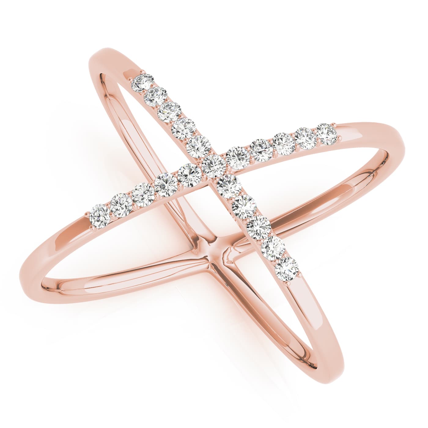 X-Shaped Shared Prong Fashion Rings (0.21 ct. tw.), Front view in rose gold