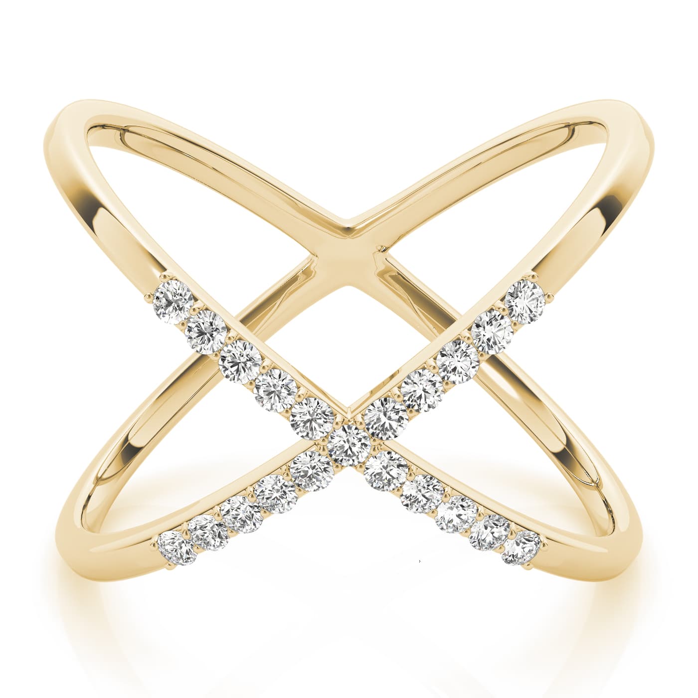 X-Shaped Shared Prong Fashion Rings (0.21 ct. tw.), Side view in yellow gold