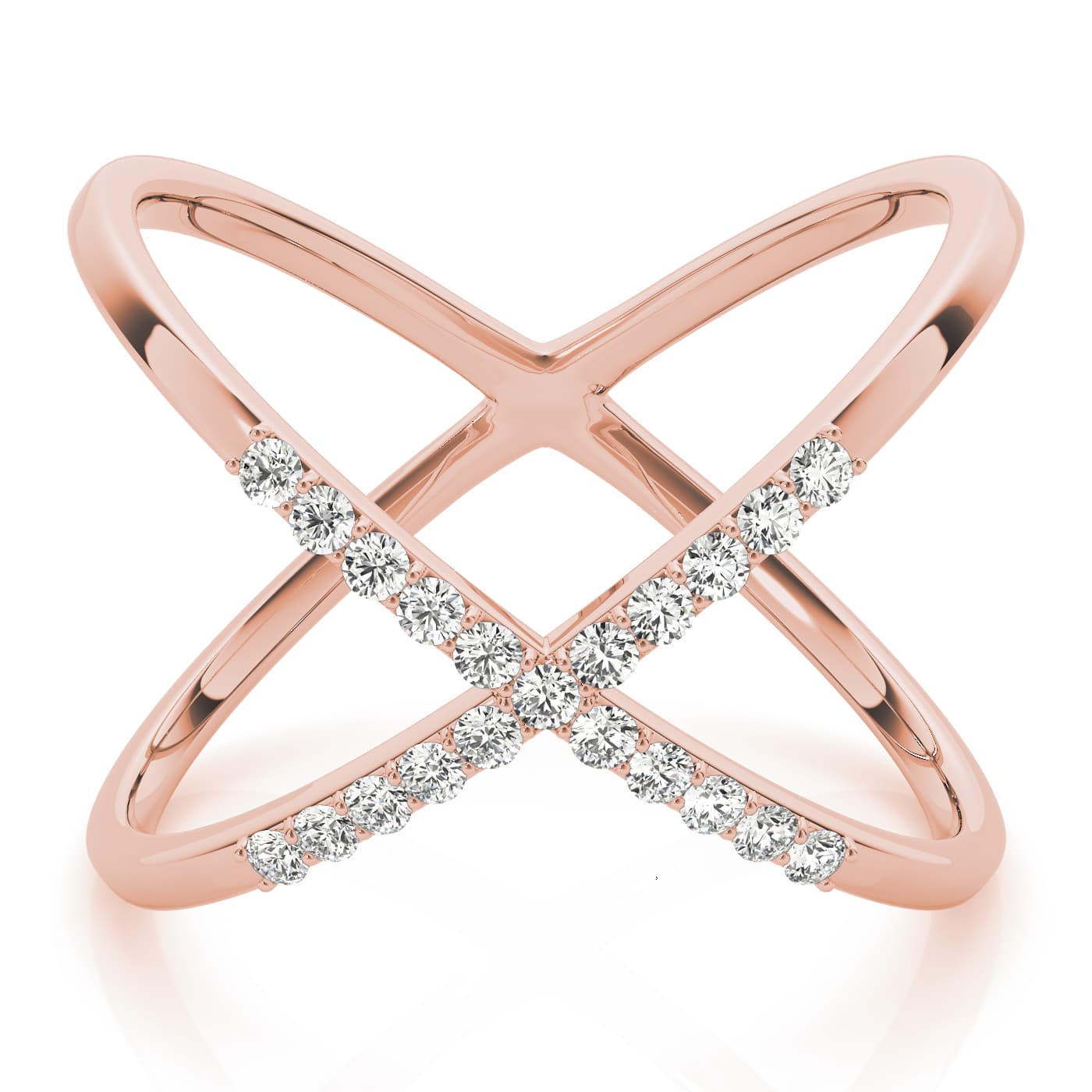 X-Shaped Shared Prong Fashion Rings (0.21 ct. tw.), Side view in rose gold