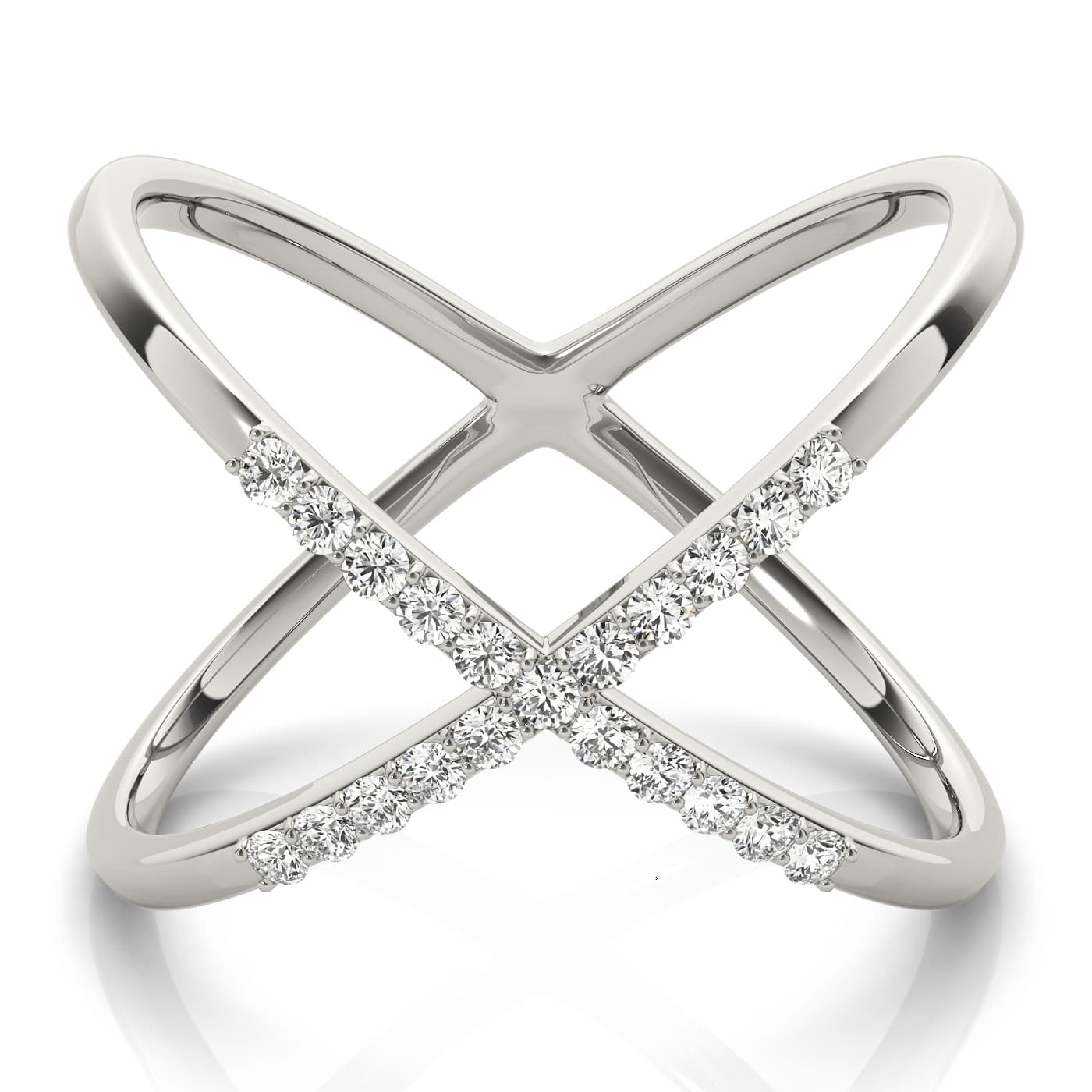 X-Shaped Shared Prong Fashion Rings (0.21 ct. tw.), Side view in white gold or platinum