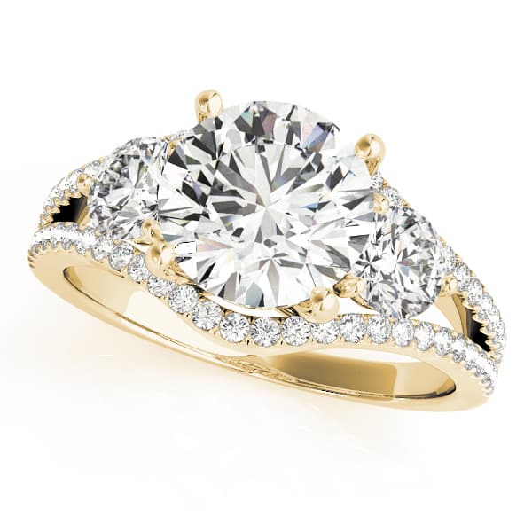 3-Stone Double Row Split Shank Engagement Ring, style 84806, Front view in yellow gold