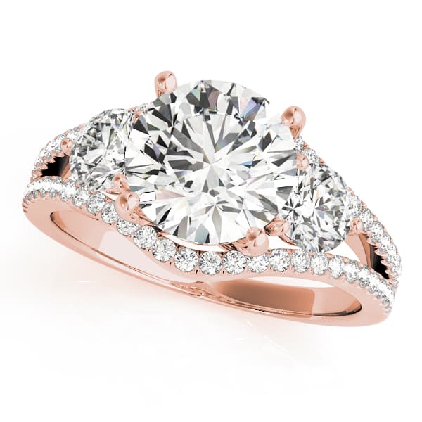 3-Stone Double Row Split Shank Engagement Ring, style 84806, Front view in rose gold