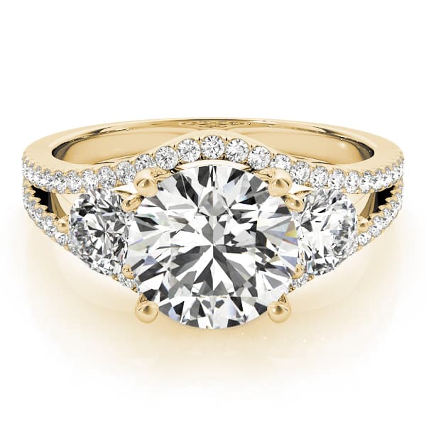 3-Stone Double Row Split Shank Engagement Ring, style 84806, On hand view in yellow gold