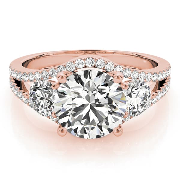 3-Stone Double Row Split Shank Engagement Ring, style 84806, On hand view in rose gold