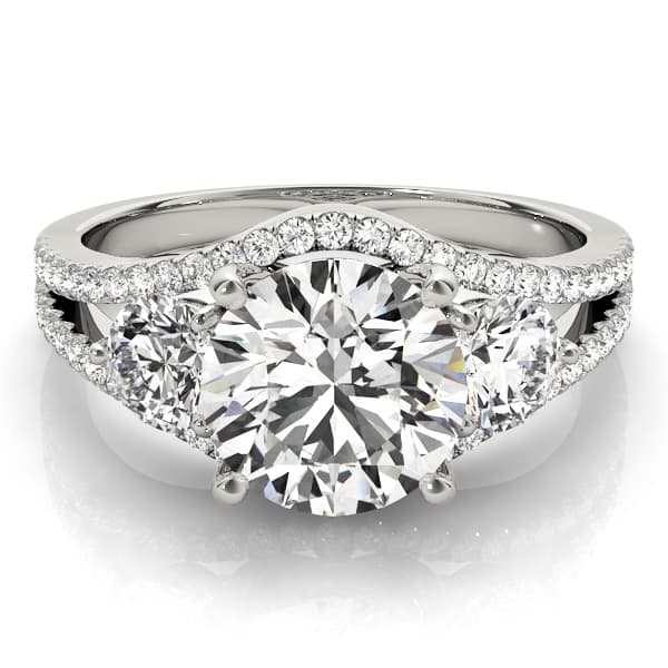 3-Stone Double Row Split Shank Engagement Ring, style 84806, On hand view in white gold or platinum