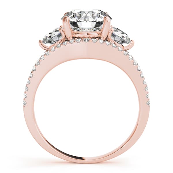3-Stone Double Row Split Shank Engagement Ring, style 84806, Side view in rose gold