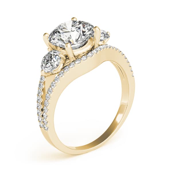 3-Stone Double Row Split Shank Engagement Ring, style 84806, Top view in yellow gold