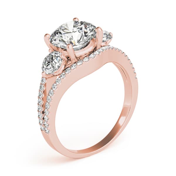 3-Stone Double Row Split Shank Engagement Ring, style 84806, Top view in rose gold