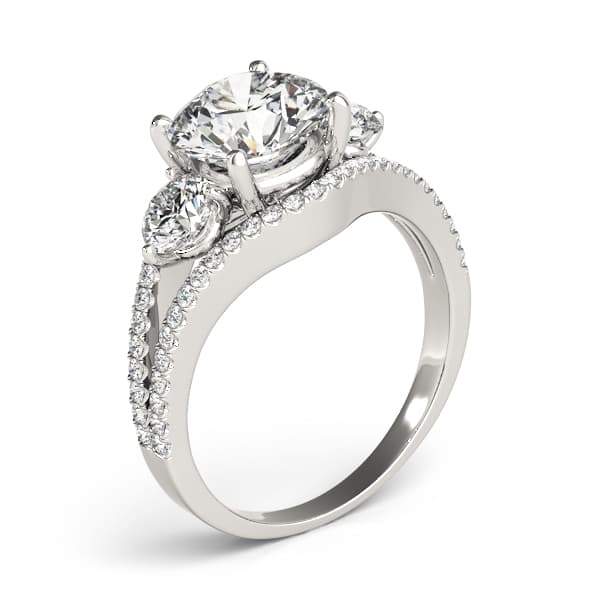 3-Stone Double Row Split Shank Engagement Ring, style 84806, Top view in white gold or platinum