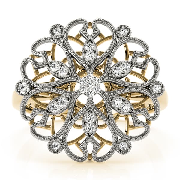 Antique Filigree Fashion Ring (0.08 ct. tw.), On hand view in yellow gold