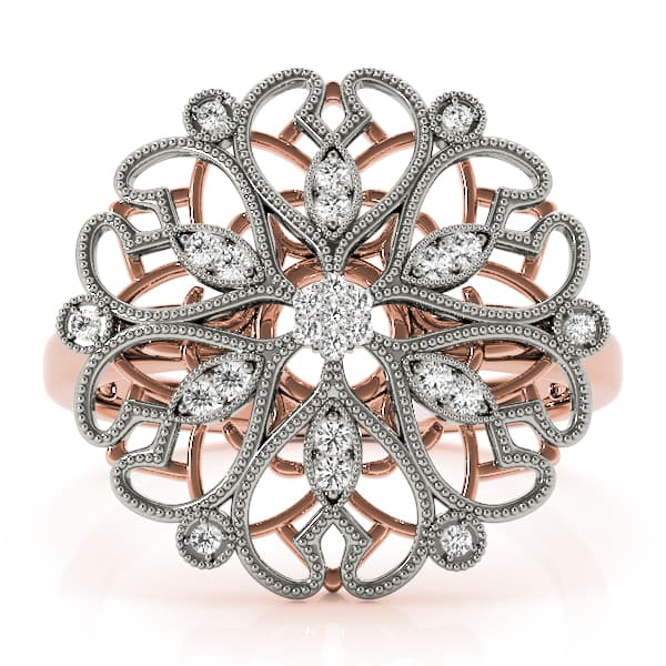 Antique Filigree Fashion Ring (0.08 ct. tw.), On hand view in rose gold