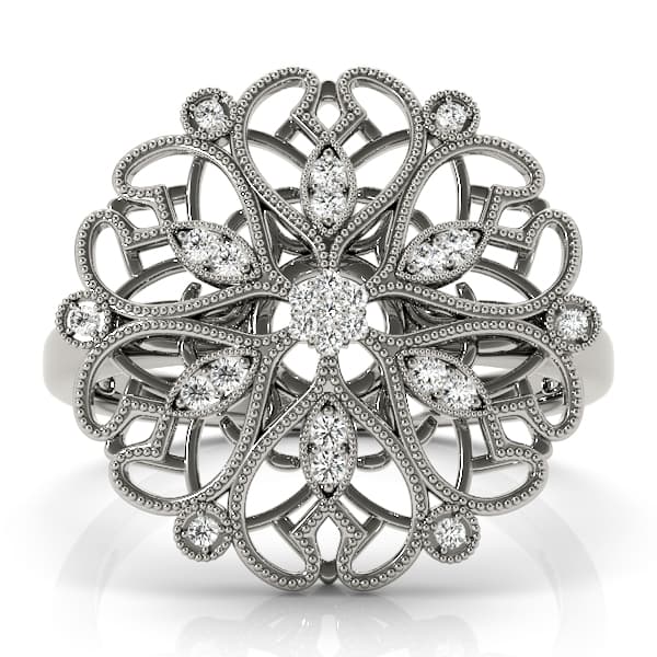 Antique Filigree Fashion Ring (0.08 ct. tw.), On hand view in white gold or platinum