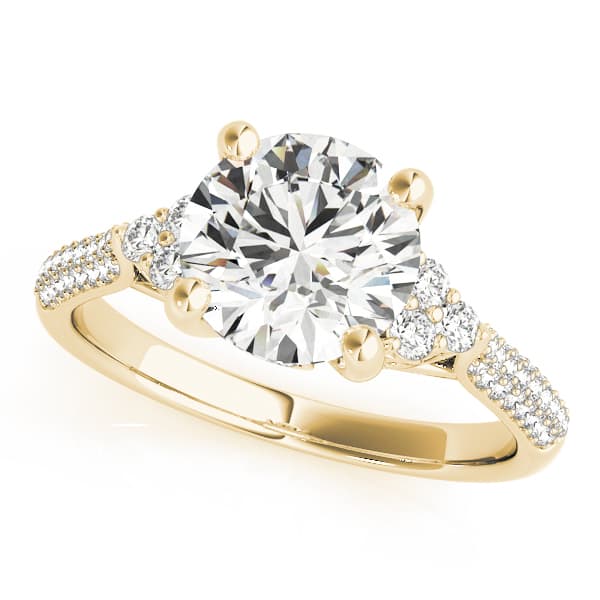 Multi-Row Pavé Cluster Side Engagement Ring, style 84814, Front view in yellow gold