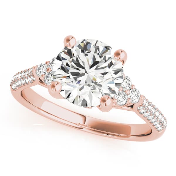 Multi-Row Pavé Cluster Side Engagement Ring, style 84814, Front view in rose gold