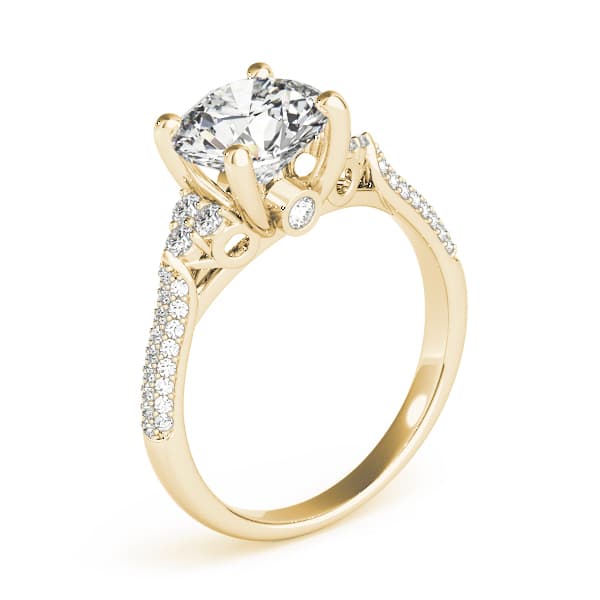 Multi-Row Pavé Cluster Side Engagement Ring, style 84814, Angle view in yellow gold
