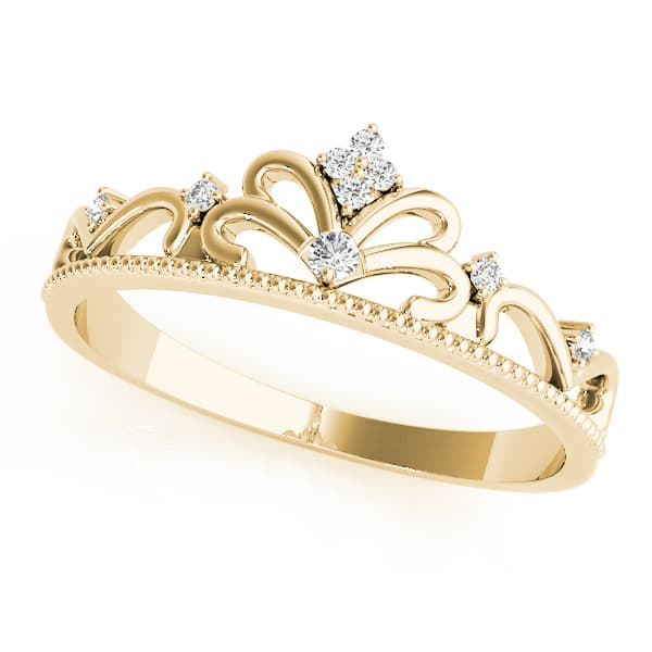 Filigree Crown Shape Milgrain Fashion Rings (0.04 ct. tw.), Front view in yellow gold