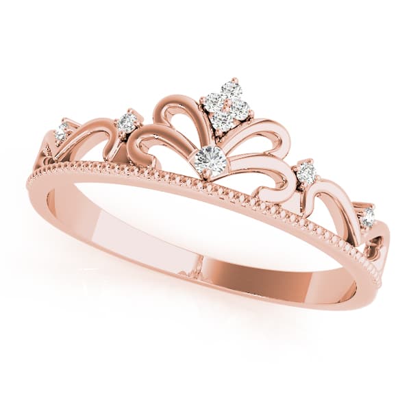 Filigree Crown Shape Milgrain Fashion Rings (0.04 ct. tw.), Front view in rose gold