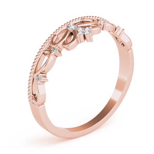 Filigree Crown Shape Milgrain Fashion Rings (0.04 ct. tw.), Angle view in rose gold