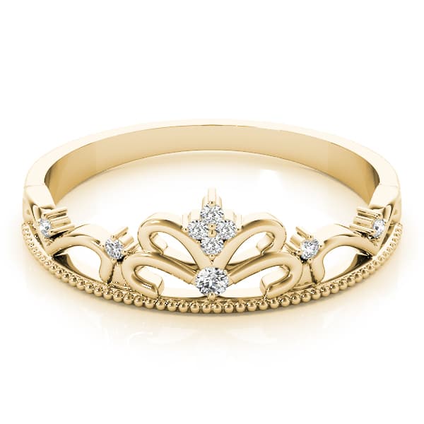 Filigree Crown Shape Milgrain Fashion Rings (0.04 ct. tw.), On hand view in yellow gold