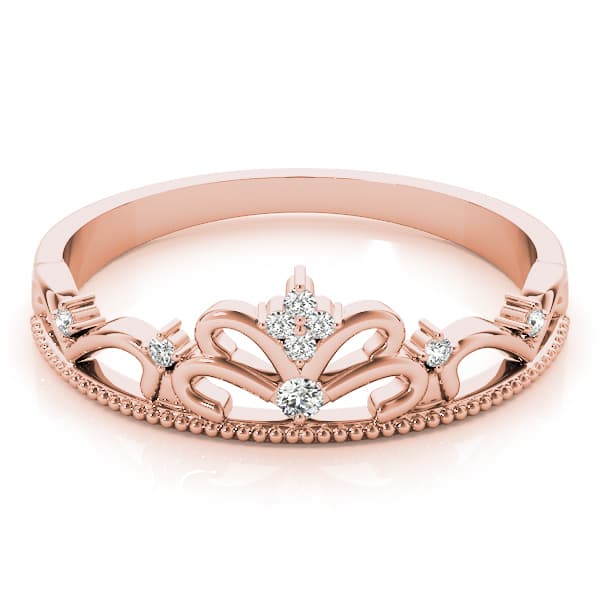 Filigree Crown Shape Milgrain Fashion Rings (0.04 ct. tw.), On hand view in rose gold