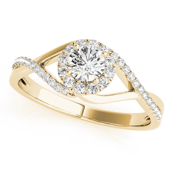 Bypass Halo Twisted Shank Engagement Ring, style 84828, Front view in yellow gold