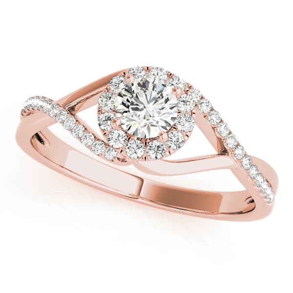 Bypass Halo Twisted Shank Engagement Ring, style 84828, Front view in rose gold