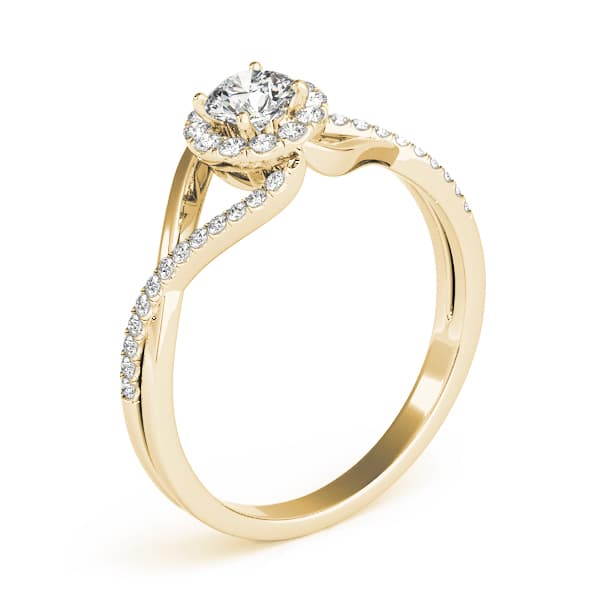 Bypass Halo Twisted Shank Engagement Ring, style 84828, Angle view in yellow gold