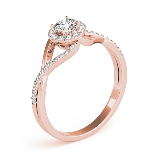 Bypass Halo Twisted Shank Engagement Ring, style 84828, Angle view in rose gold