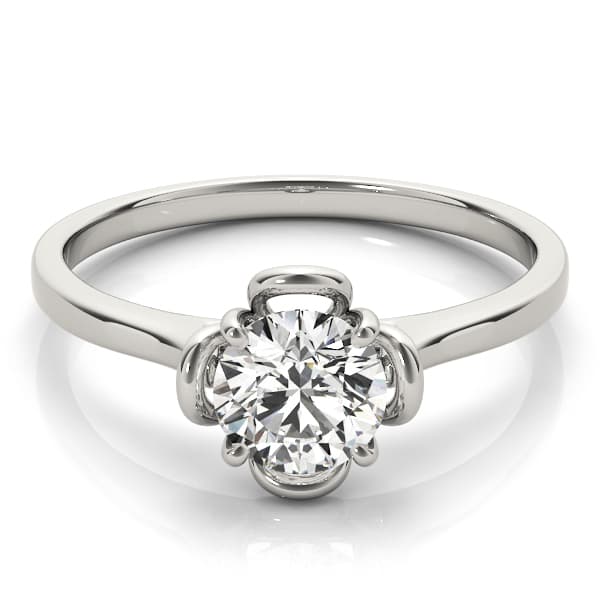 Solitaire Accented Cathedral Engagement Ring, style 84829, On hand view in white gold or platinum