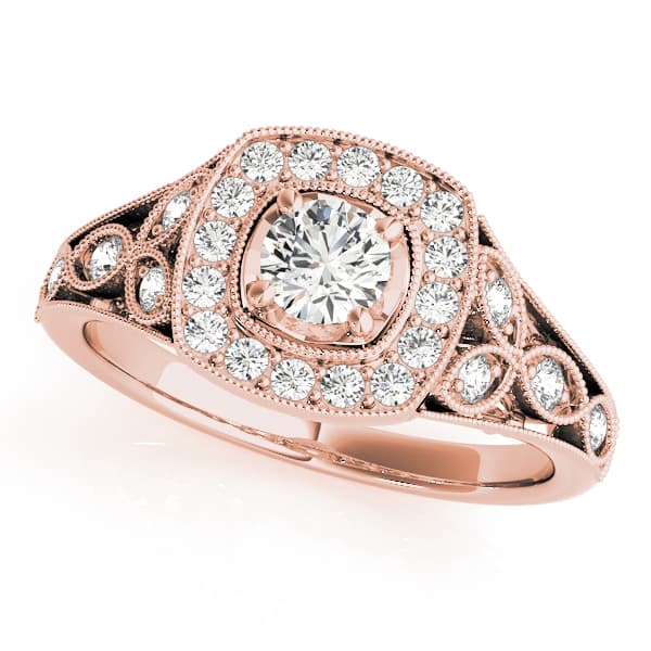 Vintage Style Halo Milgrain Engagement Ring, style 84830, Front view in rose gold