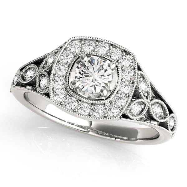 Vintage Style Halo Milgrain Engagement Ring — style 84830 in 10k White Gold