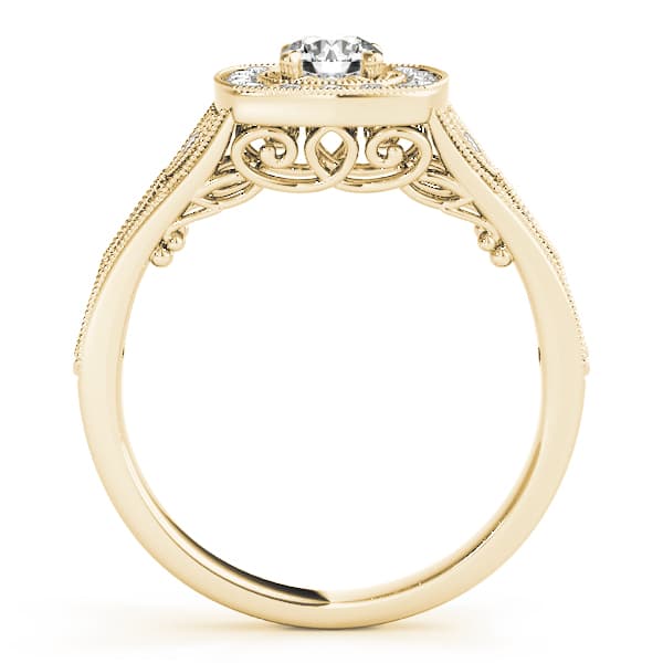 Vintage Style Halo Milgrain Engagement Ring, style 84830, Side view in yellow gold
