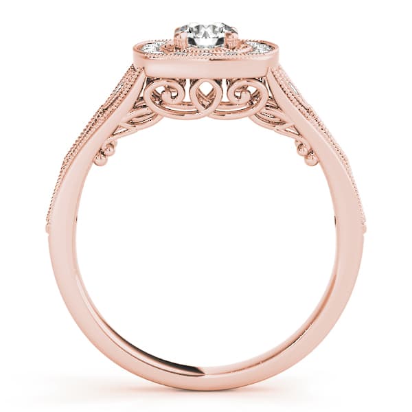 Vintage Style Halo Milgrain Engagement Ring, style 84830, Side view in rose gold