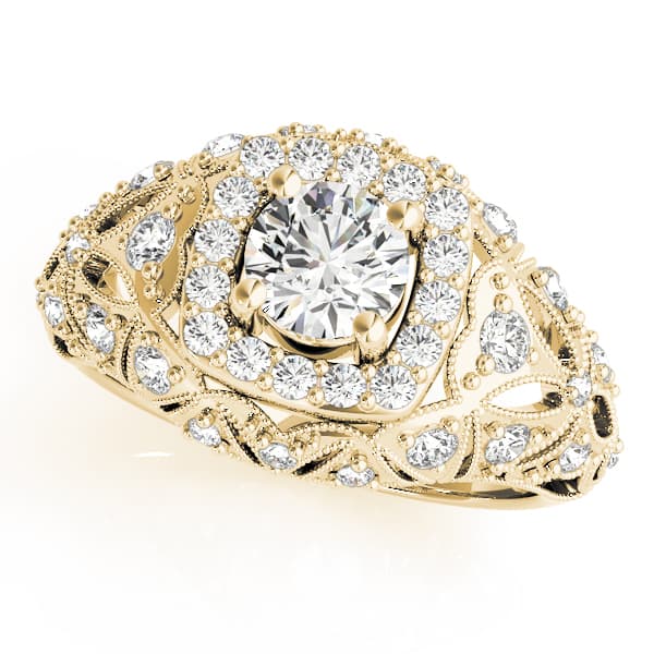 Vintage Inspired Halo Engagement Ring, style 84836, Front view in yellow gold
