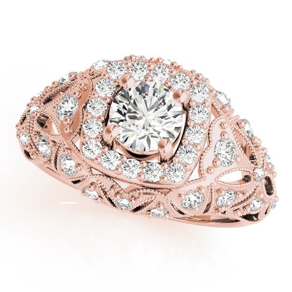 Vintage Inspired Halo Engagement Ring, style 84836, Front view in rose gold