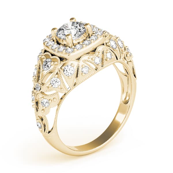 Vintage Inspired Halo Engagement Ring, style 84836, Angle view in yellow gold