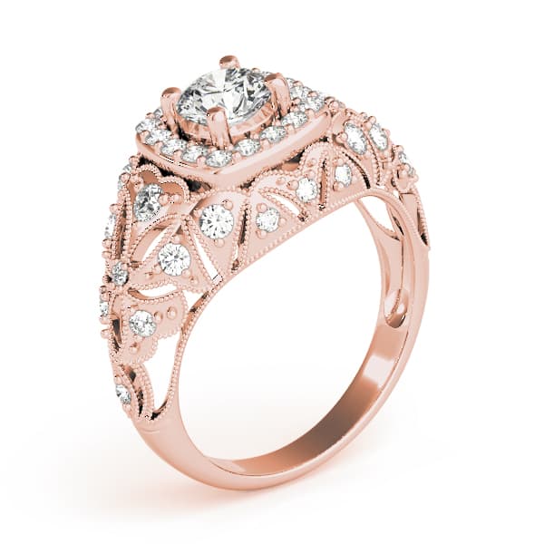 Vintage Inspired Halo Engagement Ring, style 84836, Angle view in rose gold