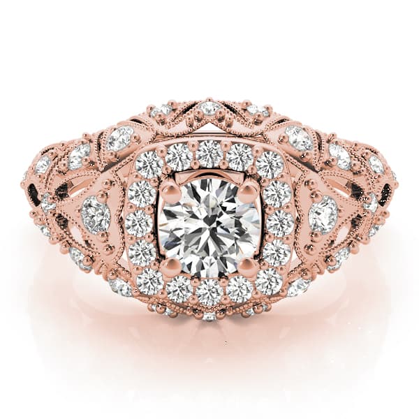 Vintage Inspired Halo Engagement Ring, style 84836, On hand view in rose gold