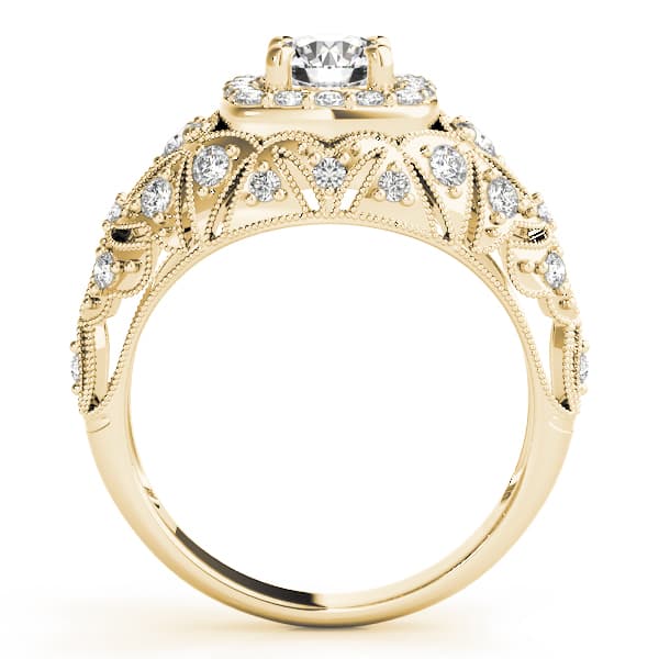 Vintage Inspired Halo Engagement Ring, style 84836, Side view in yellow gold