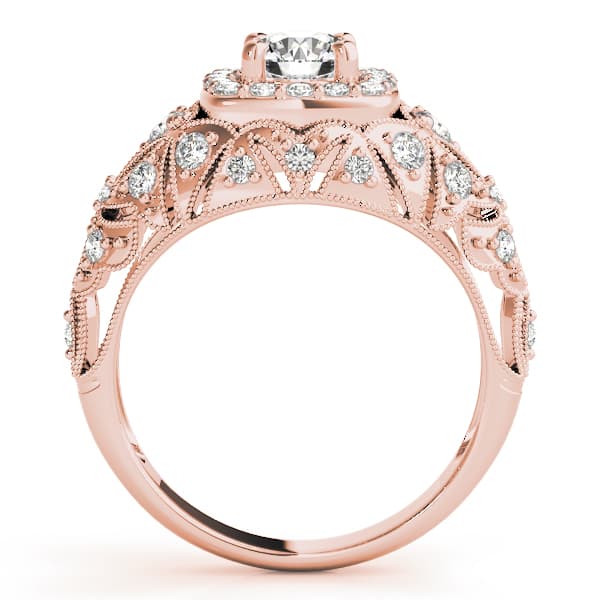 Vintage Inspired Halo Engagement Ring, style 84836, Side view in rose gold