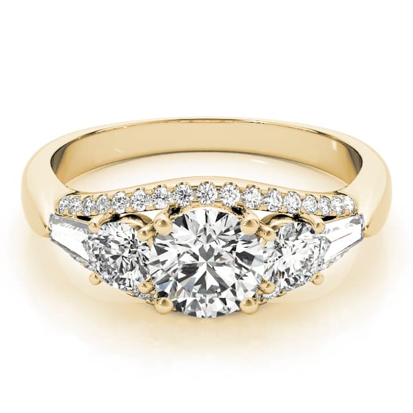 3-Stone Split Shank Engagement Ring, style 84837, On hand view in yellow gold