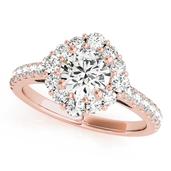 Solitaire Halo Engagement Ring, style 84838, Front view in rose gold