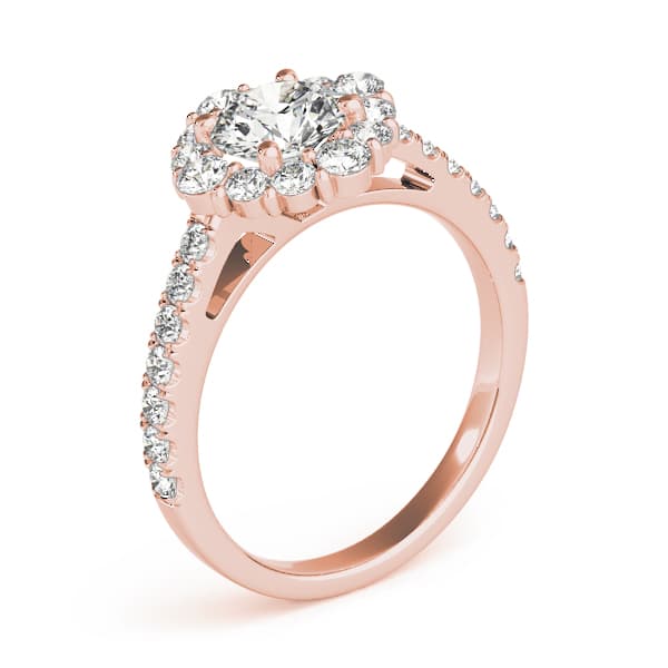 Solitaire Halo Engagement Ring, style 84838, Angle view in rose gold
