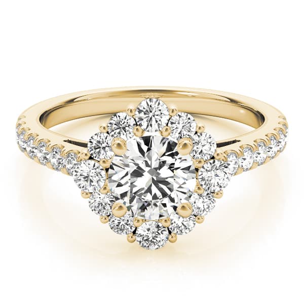 Solitaire Halo Engagement Ring, style 84838, On hand view in yellow gold