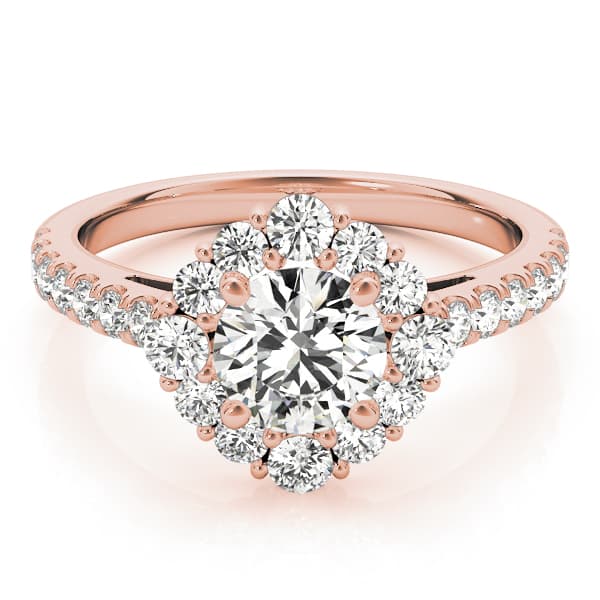 Solitaire Halo Engagement Ring, style 84838, On hand view in rose gold