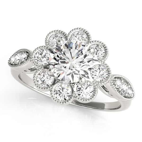 Bezel Set Round Halo Milgrain Engagement Ring — style 84841 in 10k White Gold
