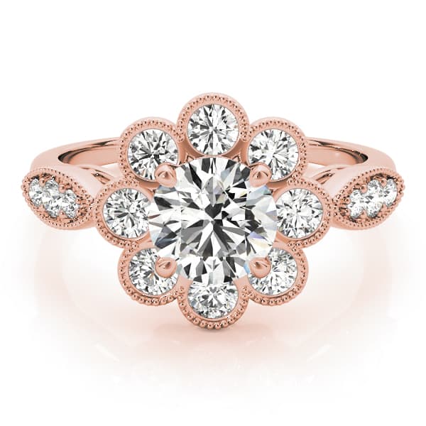 Bezel Set Round Halo Milgrain Engagement Ring, style 84841, On hand view in rose gold