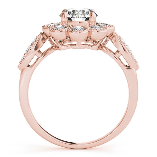 Bezel Set Round Halo Milgrain Engagement Ring, style 84841, Side view in rose gold