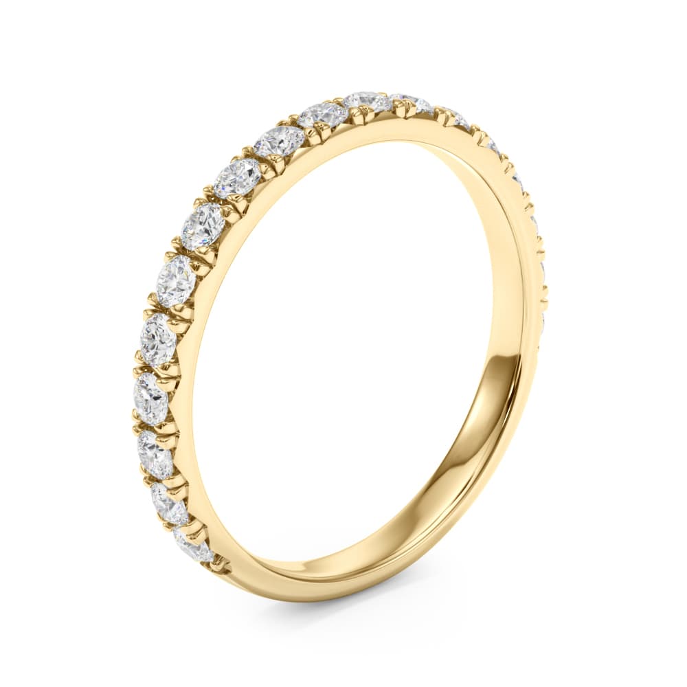 French-Cut Round Diamond Wedding Band (3/8 ct. tw.), Angle view in yellow gold