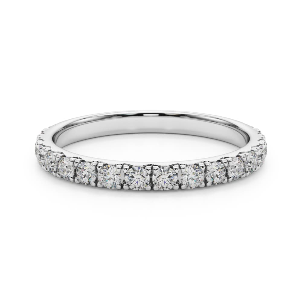 French-Cut Round Diamond Wedding Band (3/8 ct. tw.), On hand view in white gold or platinum